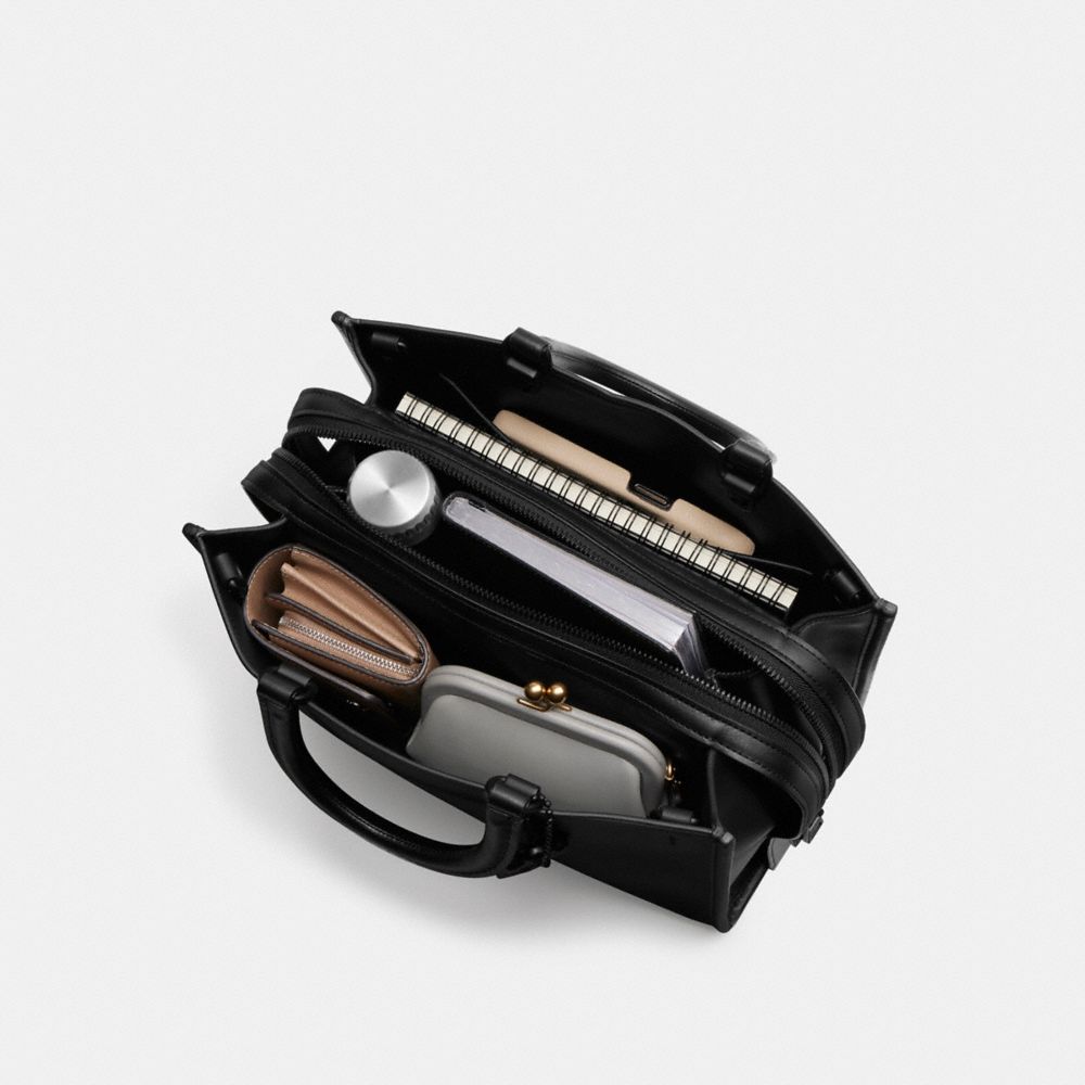 COACH®,Rogue Bag,Leather,Satchel,Logo,Metal,Work,Black,Inside View, Top View