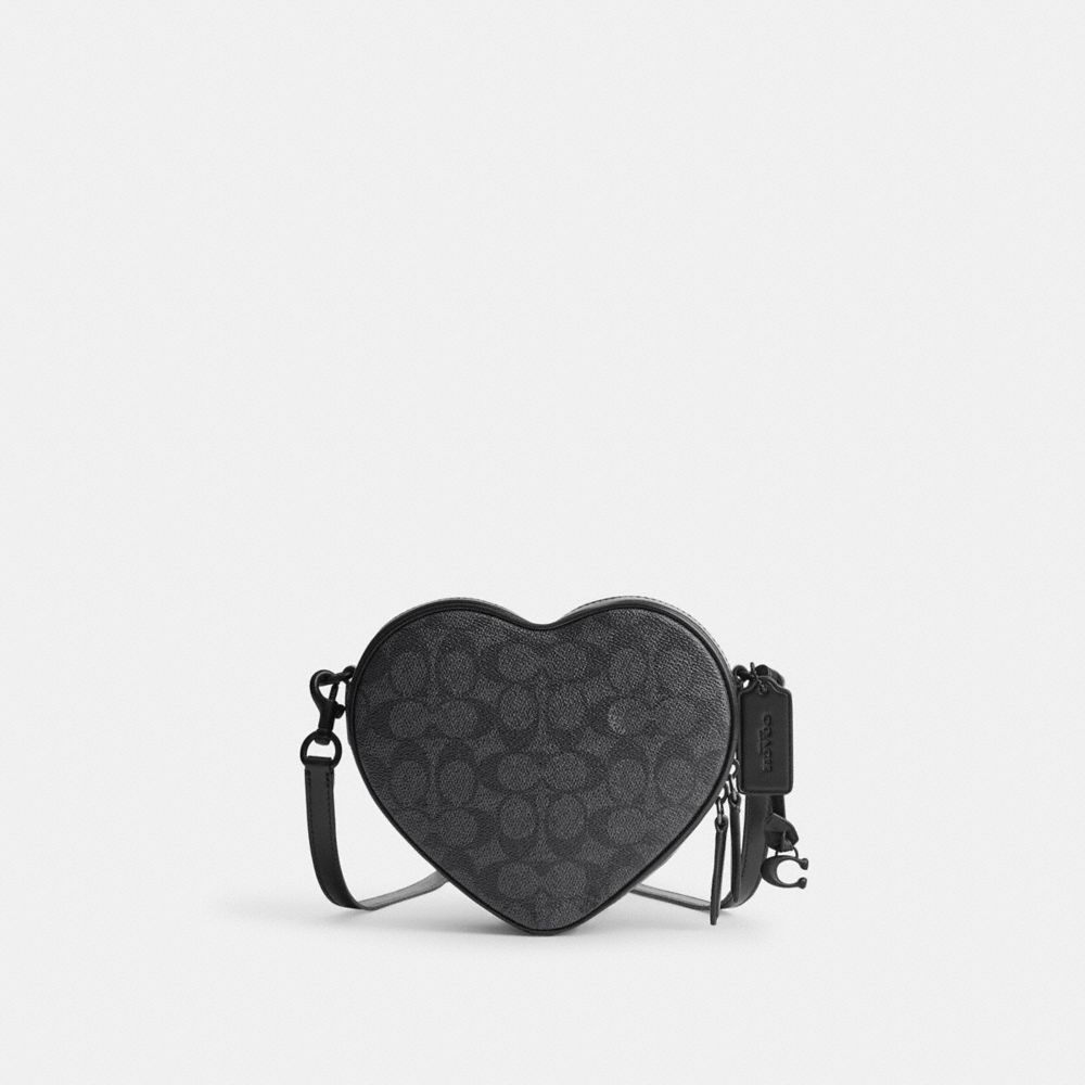 COACH®,HEART CROSSBODY BAG IN SIGNATURE CANVAS,Matte Black/Charcoal/Black,Front View