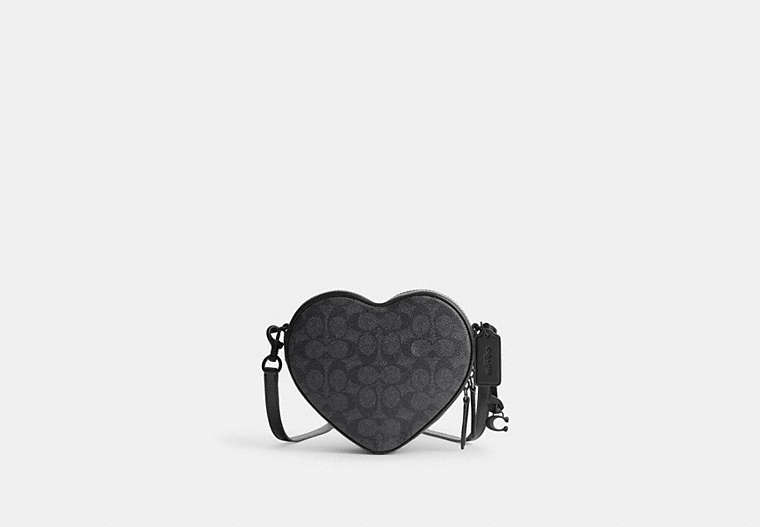 COACH®,HEART CROSSBODY BAG IN SIGNATURE CANVAS,Matte Black/Charcoal/Black,Front View image number 0