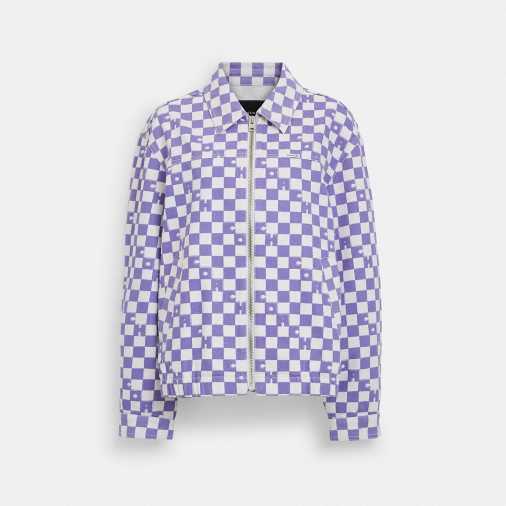 COACH®,CHECKERBOARD DENIM JACKET,Other,White/Purple,Front View