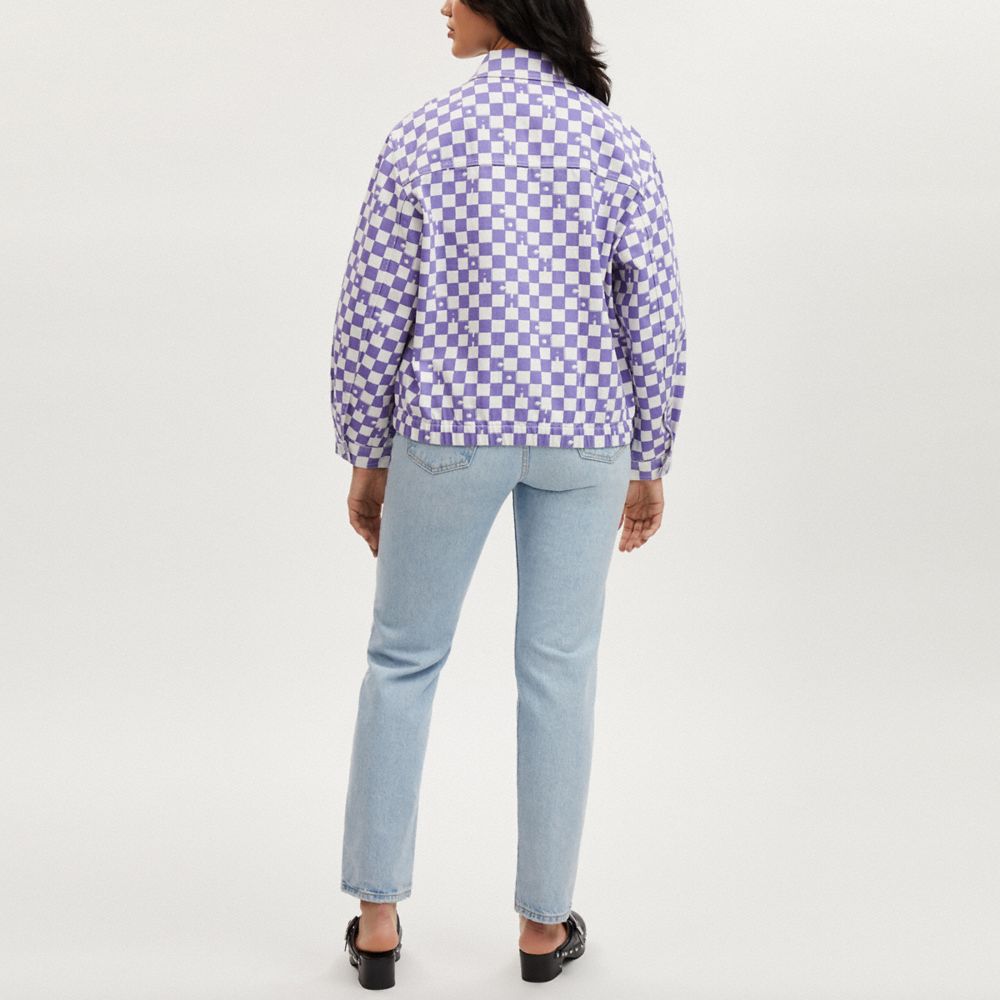 COACH®,CHECKERBOARD DENIM JACKET,White/Purple,Scale View