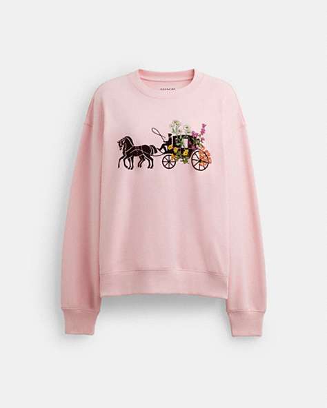 COACH®,GARDEN FLORAL HORSE AND CARRIAGE CREWNECK,Pink,Front View