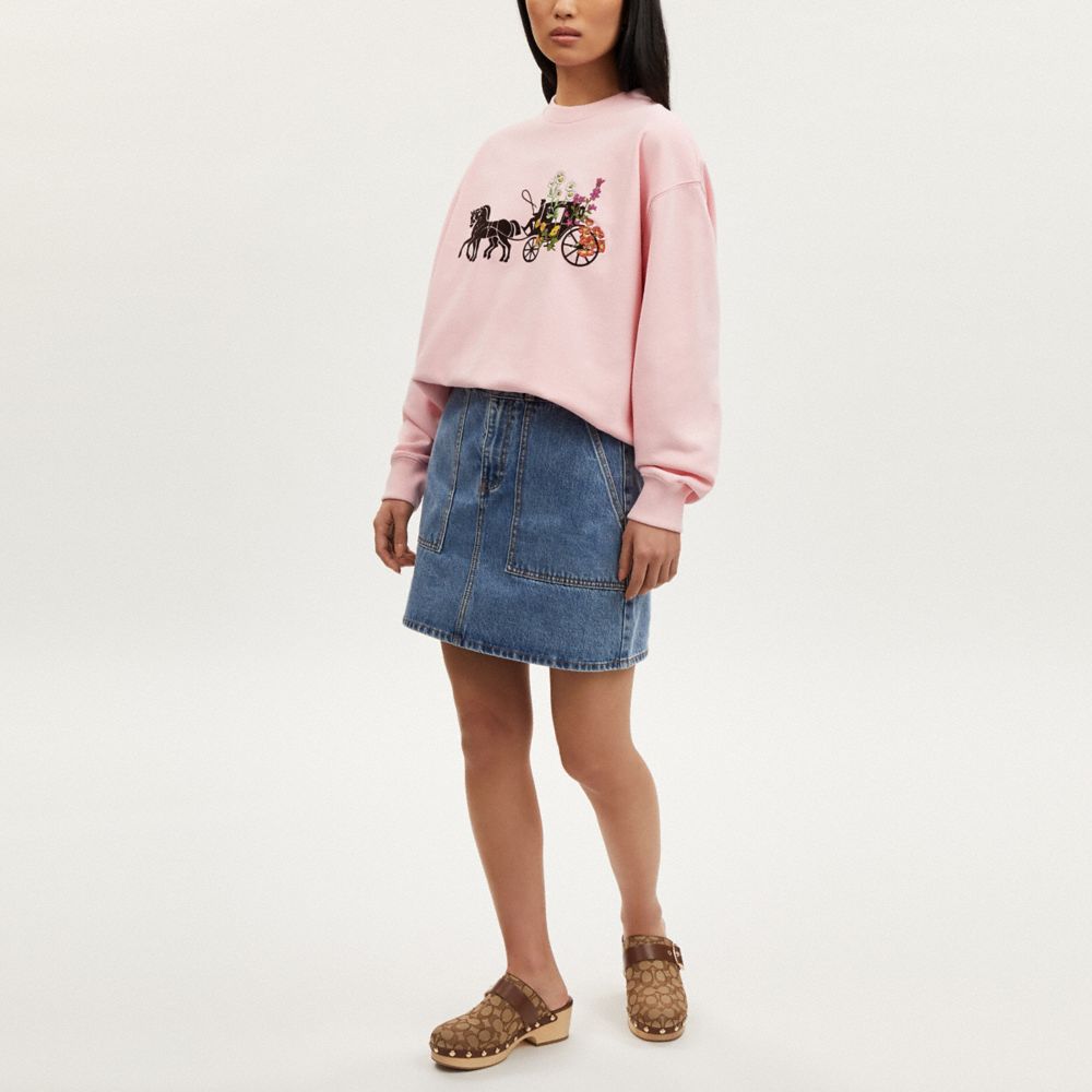 COACH®,GARDEN FLORAL HORSE AND CARRIAGE CREWNECK,Pink,Scale View