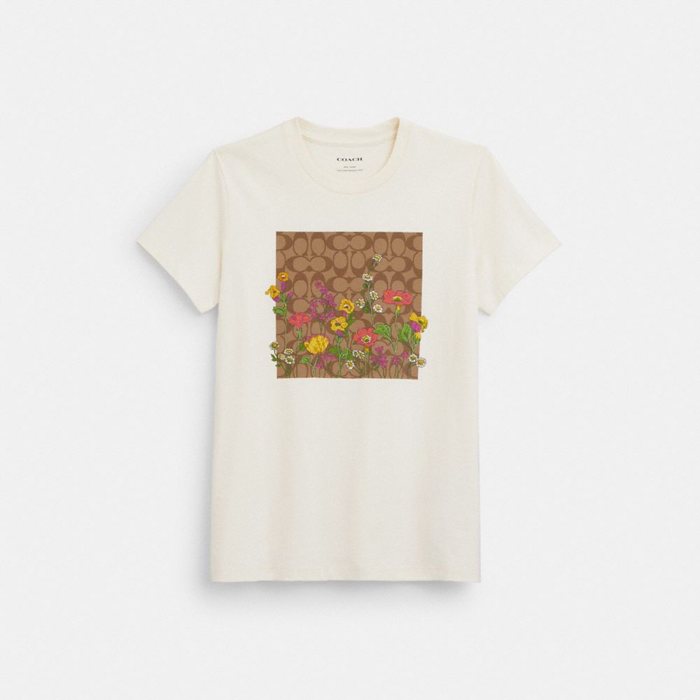 COACH®,T-SHIRT EXCLUSIF JARDIN EN FLEURS EN COTON BIOLOGIQUE,Blanc,Front View