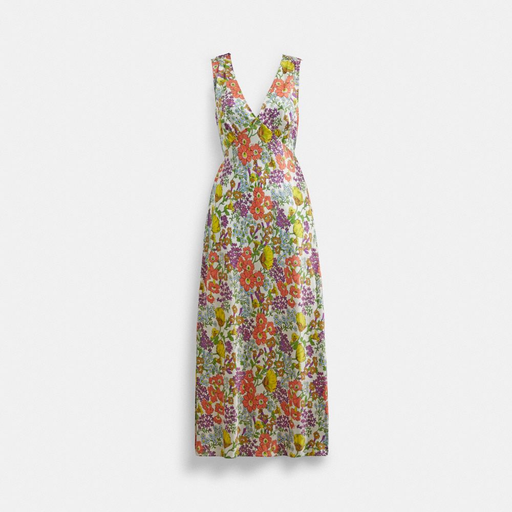 COACH®,GARDEN FLORAL PRINT MIDI DRESS,Multi,Front View