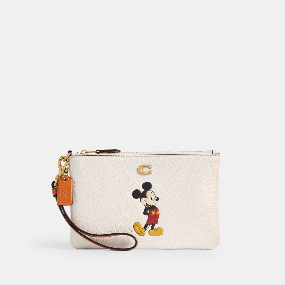 【新品未使用 送料無料】COACH×Disney ミッキー  ストラップ付ポーチジップトップ開閉裏地付き