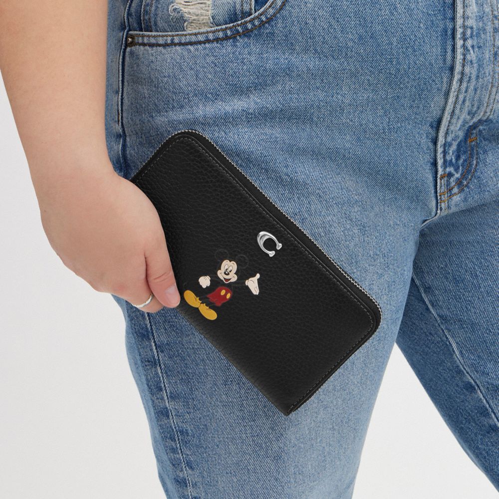 COACH DISNEY X COACH ESSENTIAL ACCORDION ZIP WALLET IN REGENERATIVE LEATHER WITH MICKEY MOUSE 