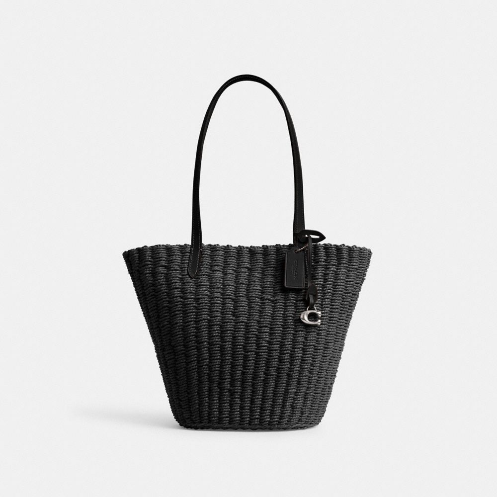 COACH®,SMALL STRAW TOTE,Medium,Silver/Black,Front View image number 0