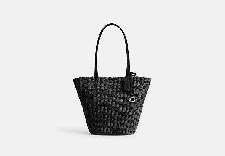 COACH®,SMALL STRAW TOTE,Medium,Silver/Black,Front View image number 0