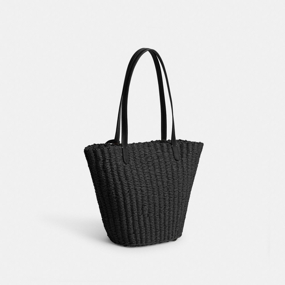 COACH®,SMALL STRAW TOTE,Straw,Medium,Silver/Black,Angle View