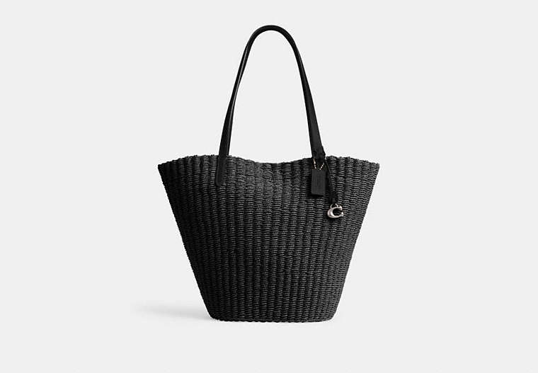 COACH®,STRAW TOTE,X-Large,Silver/Black,Front View image number 0