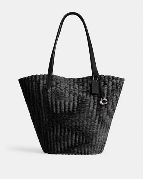 COACH®,STRAW TOTE,X-Large,Silver/Black,Front View