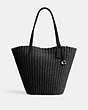 COACH®,STRAW TOTE,X-Large,Silver/Black,Front View