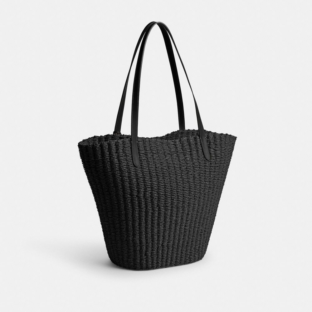 COACH®,STRAW TOTE,Straw,X-Large,Silver/Black,Angle View