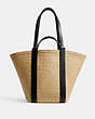 COACH®,STRAW POCKET TOTE,X-Large,Brass/Natural,Back View