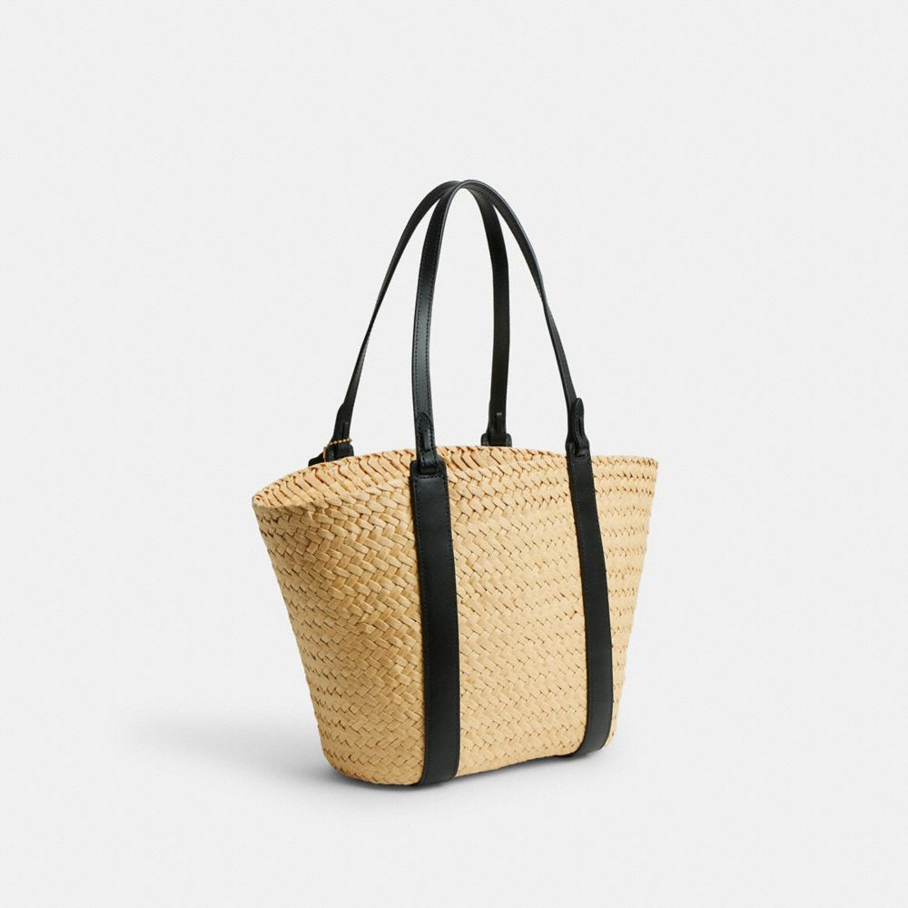 COACH®,Small Straw Pocket Tote,,Angle View