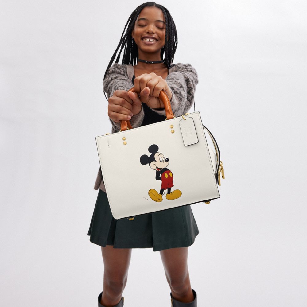 Coach Disney X  Rogue Bag 25 With Mickey Mouse In Brass/chalk Multi