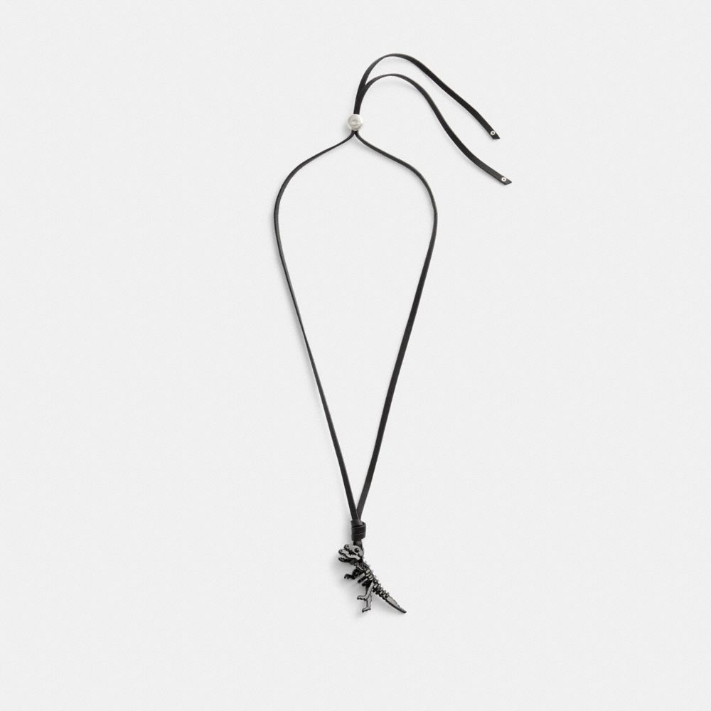 Fossil Leather Cord Silvertone Charm Necklace in Black