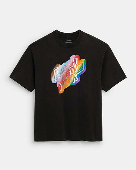 COACH®,RAINBOW NEW YORK T-SHIRT IN ORGANIC COTTON,cotton,Washed Black,Front View