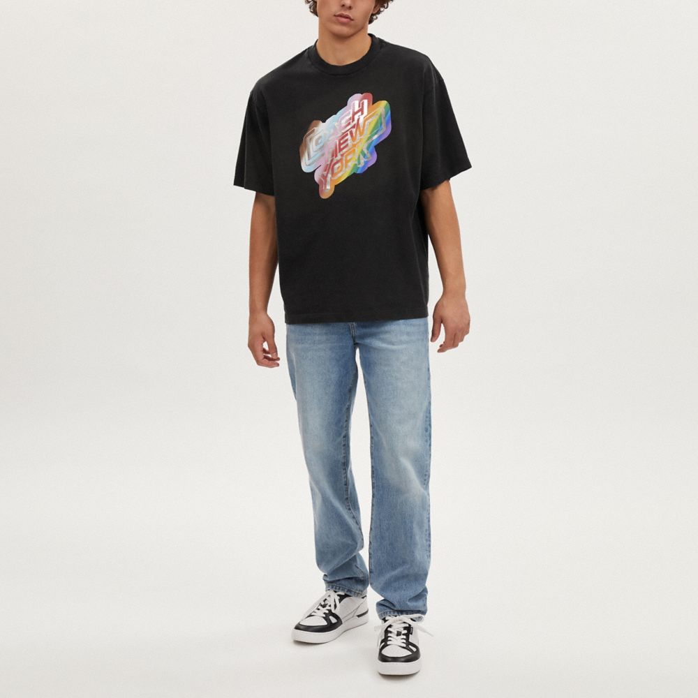 COACH®,RAINBOW NEW YORK T-SHIRT IN ORGANIC COTTON,Washed Black,Scale View