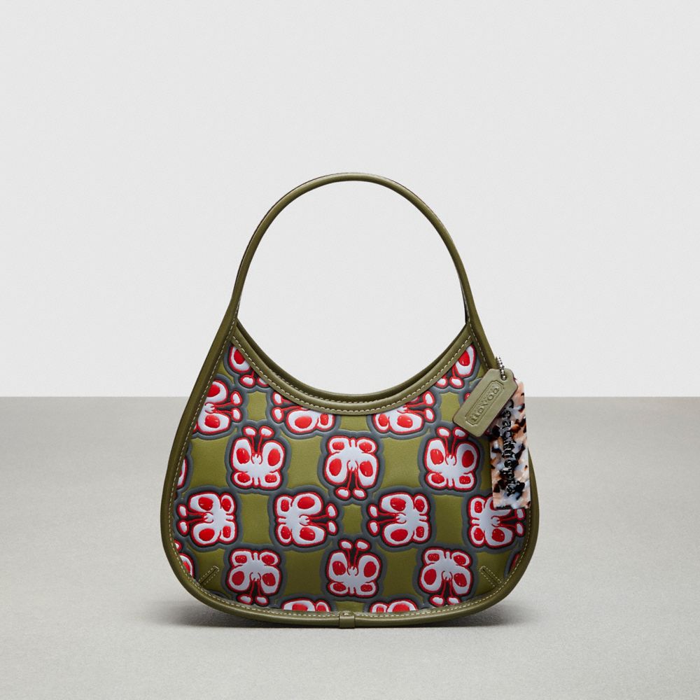 COACH®,Ergo Bag in Coachtopia Leather: Butterfly Print,Small,Checkerboard,Olive Green Multi,Front View