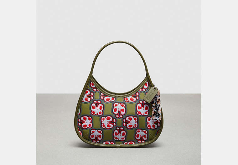 COACH®,Ergo Bag in Coachtopia Leather: Butterfly Print,Coachtopia Leather,Small,Checkerboard,Olive Green Multi,Front View image number 0