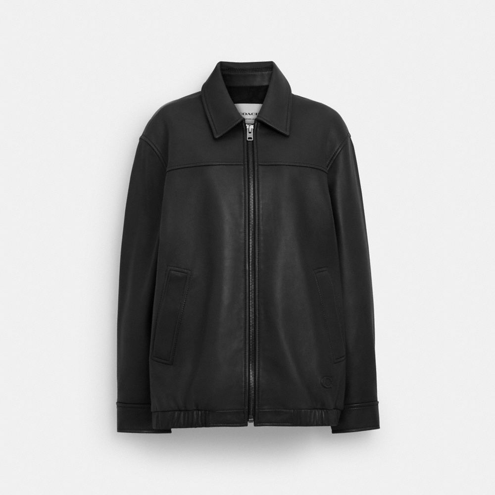 COACH®,OVERSIZED LEATHER JACKET,Black,Front View