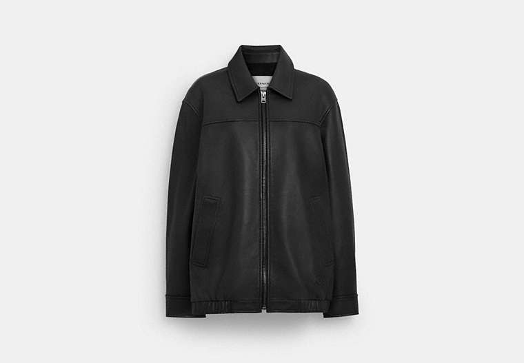 COACH®,OVERSIZED LEATHER JACKET,Leather,Black,Front View