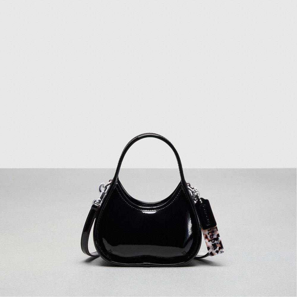 Long Strap in Black Crinkle Patent Leather