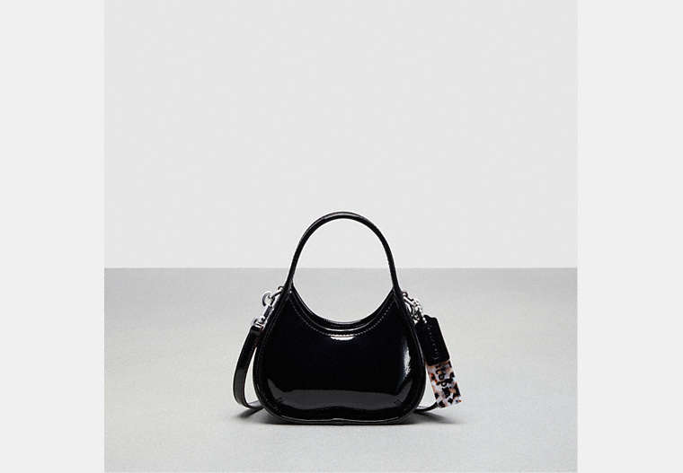 COACH®,Mini Ergo Bag with Crossbody Strap in Crinkled Patent Leather,Coachtopia Leather,Mini,Black,Front View