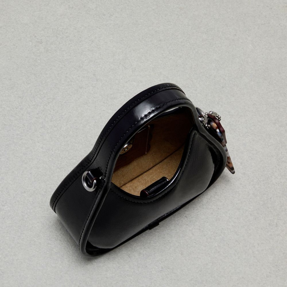 COACH®,Mini Ergo Bag In Crinkle Patent Coachtopia Leather,Recycled Polyester,Leather,Crossbody,Logo,Adjustable,Casual,Black,Inside View,Top View