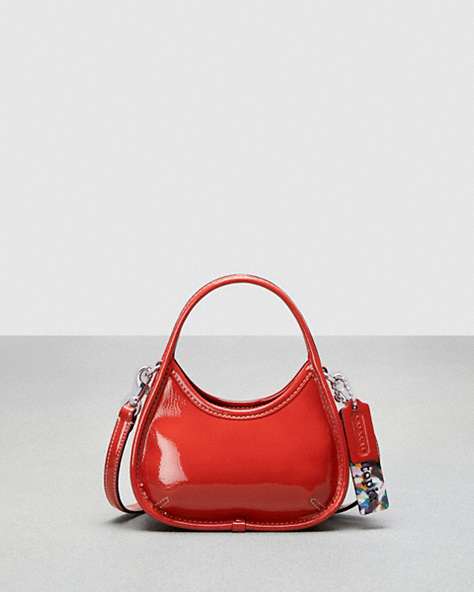 COACH®,Mini Ergo Bag with Crossbody Strap in Crinkled Patent Leather,Coachtopia Leather,Mini,Deep Orange,Front View