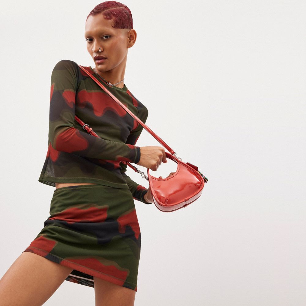 COACH®,Mini Ergo Bag In Crinkle Patent Coachtopia Leather,Recycled Polyester,Leather,Crossbody,Logo,Adjustable,Casual,Red,Detail View