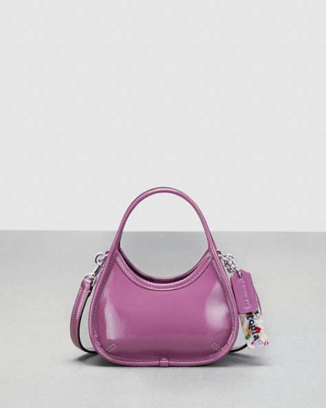 COACH®,Mini Ergo Bag with Crossbody Strap in Crinkled Patent Leather,Coachtopia Leather,Mini,Lilac Berry,Front View
