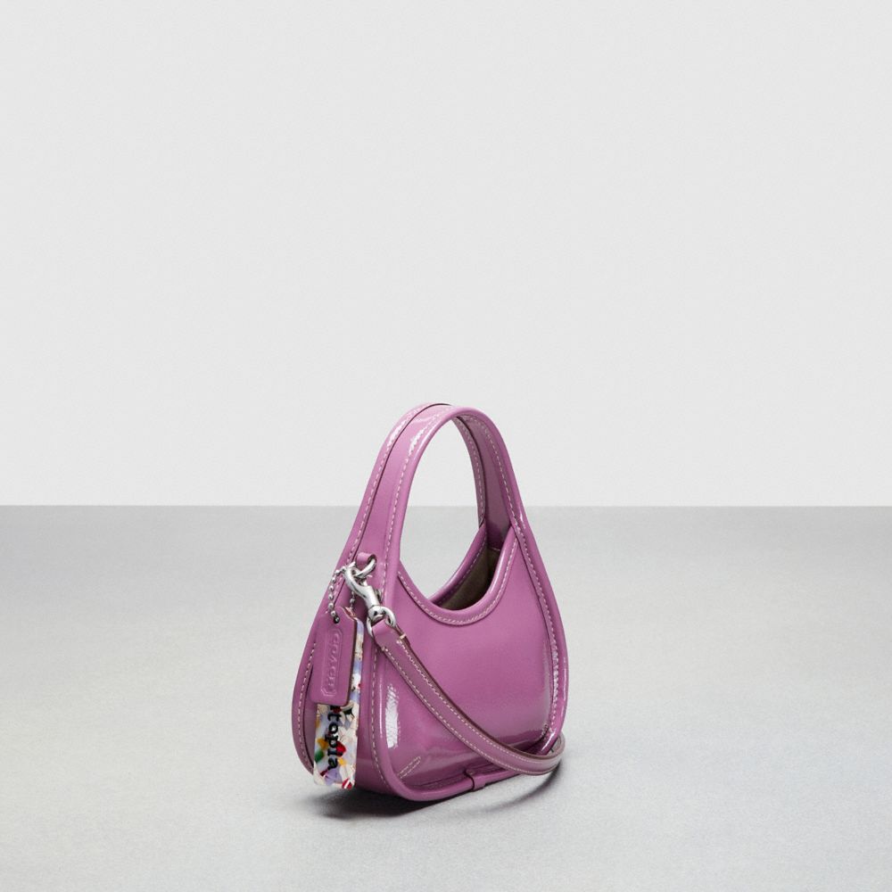 COACH®,Mini Ergo Bag In Crinkle Patent Coachtopia Leather,Recycled Polyester,Leather,Crossbody,Logo,Adjustable,Casual,Purple,Angle View