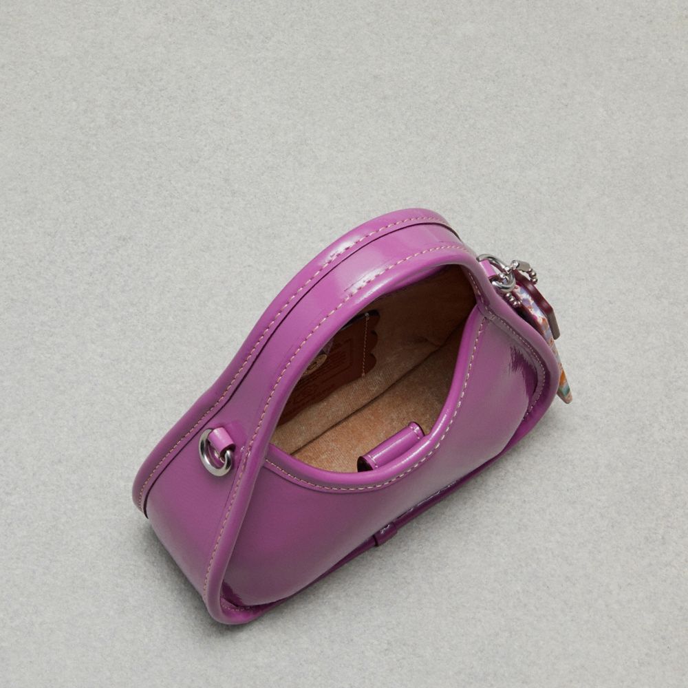COACH®,Mini Ergo Bag In Crinkle Patent Coachtopia Leather,Recycled Polyester,Leather,Crossbody,Logo,Adjustable,Casual,Purple,Inside View,Top View