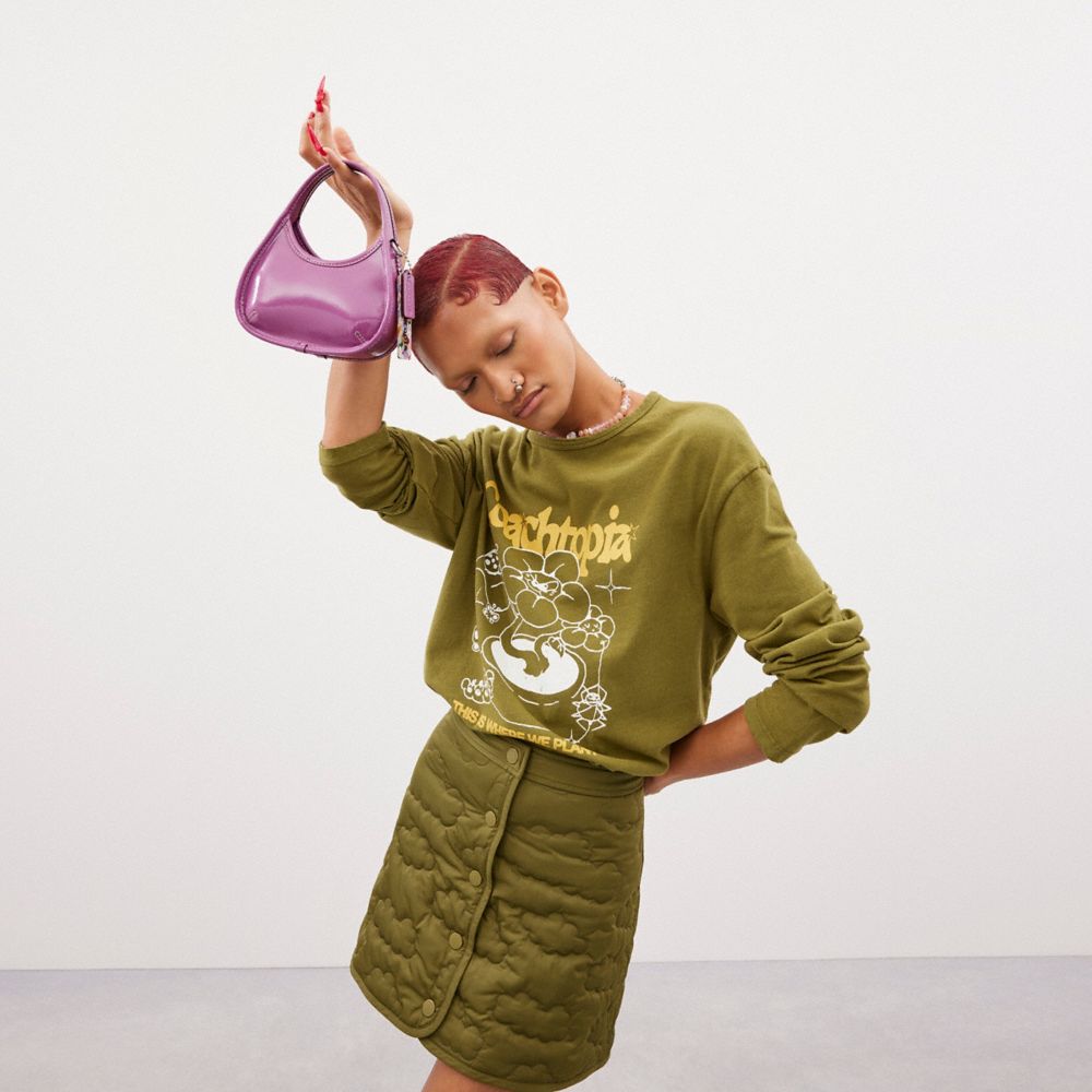 COACH®,Mini Ergo Bag In Crinkle Patent Coachtopia Leather,Recycled Polyester,Leather,Crossbody,Logo,Adjustable,Casual,Purple,Detail View