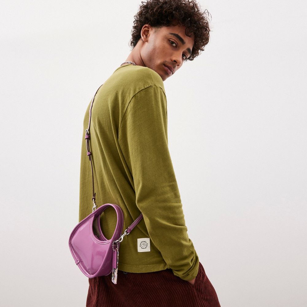 COACH®,Mini Ergo Bag In Crinkle Patent Coachtopia Leather,Recycled Polyester,Leather,Crossbody,Logo,Adjustable,Casual,Purple,Detail View