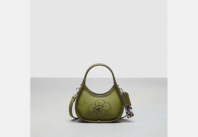COACH®,Mini Ergo Bag with Crossbody Strap in Coachtopia Leather: Flower Motif,Coachtopia Leather,Mini,Olive Green Multi,Front View