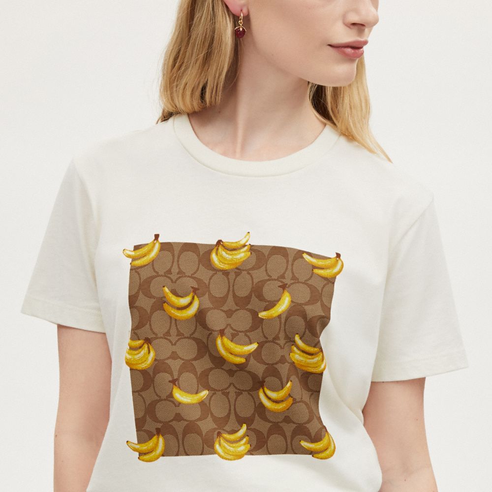 COACH®,Banana Print Signature T Shirt In Organic Cotton,,Detail View