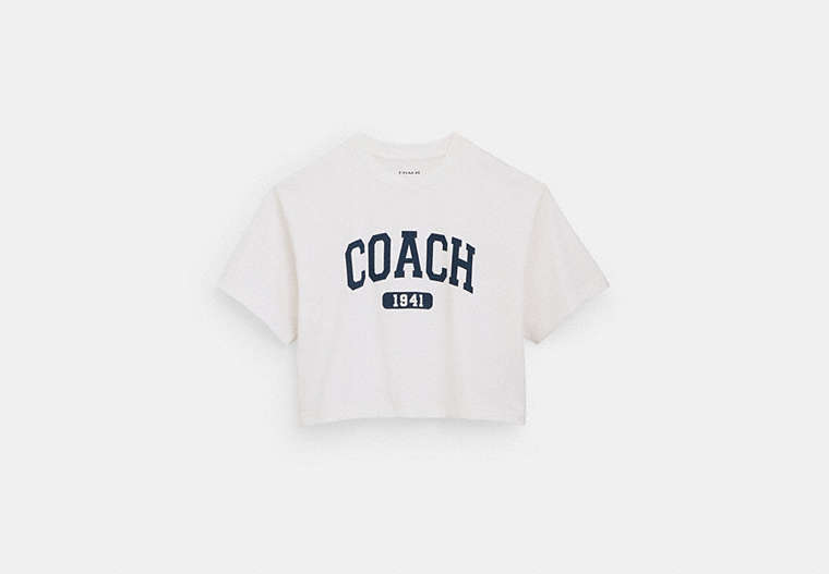 COACH®,VARSITY CROPPED T-SHIRT IN ORGANIC COTTON,Other,White,Front View