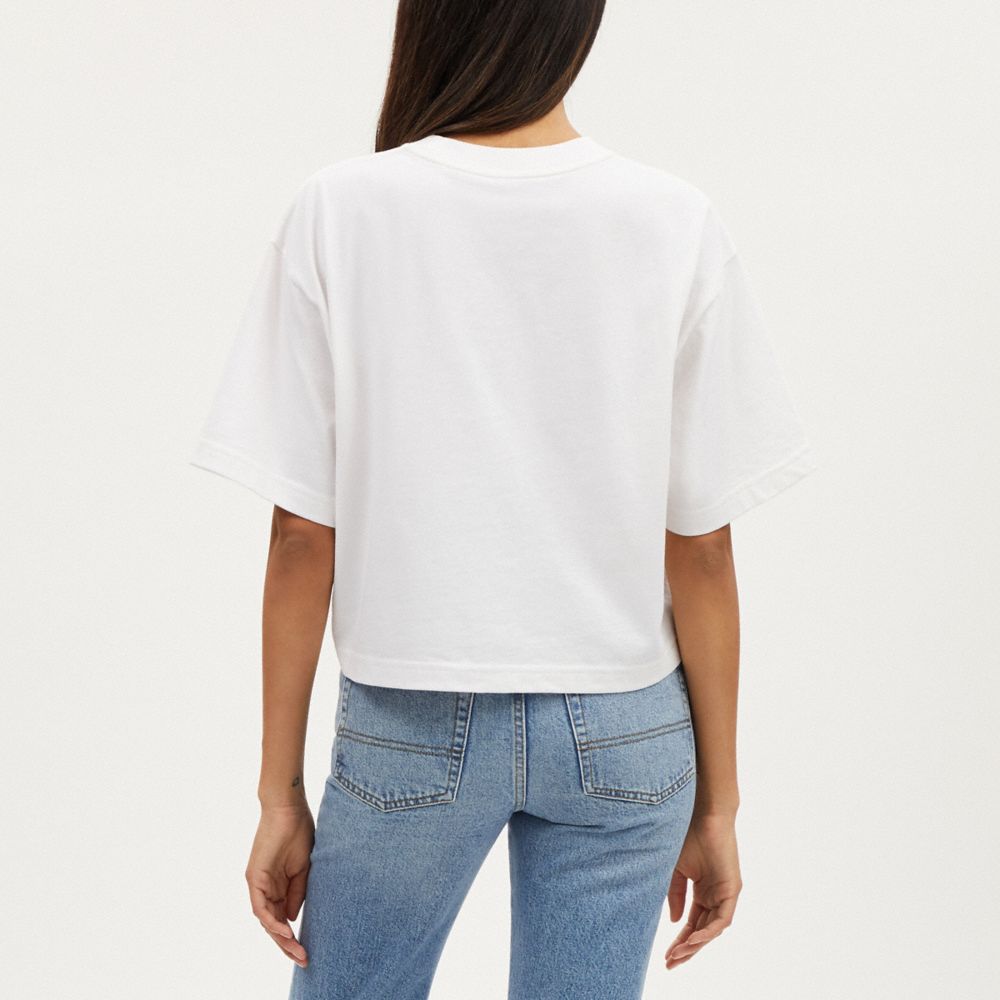 COACH®,VARSITY CROPPED T-SHIRT IN ORGANIC COTTON,White,Scale View