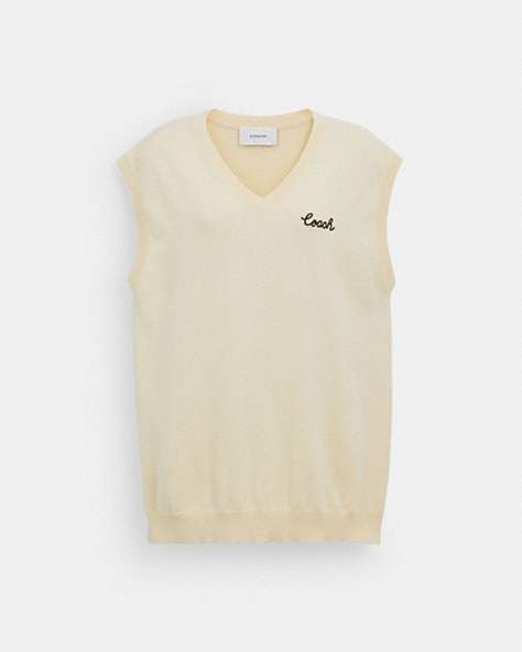 COACH®,SWEATER VEST,Other,Cream,Front View
