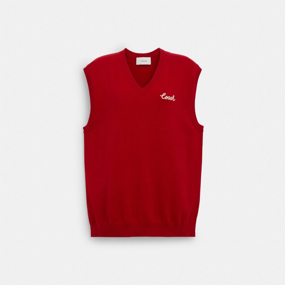 COACH®,SWEATER VEST,Red,Front View