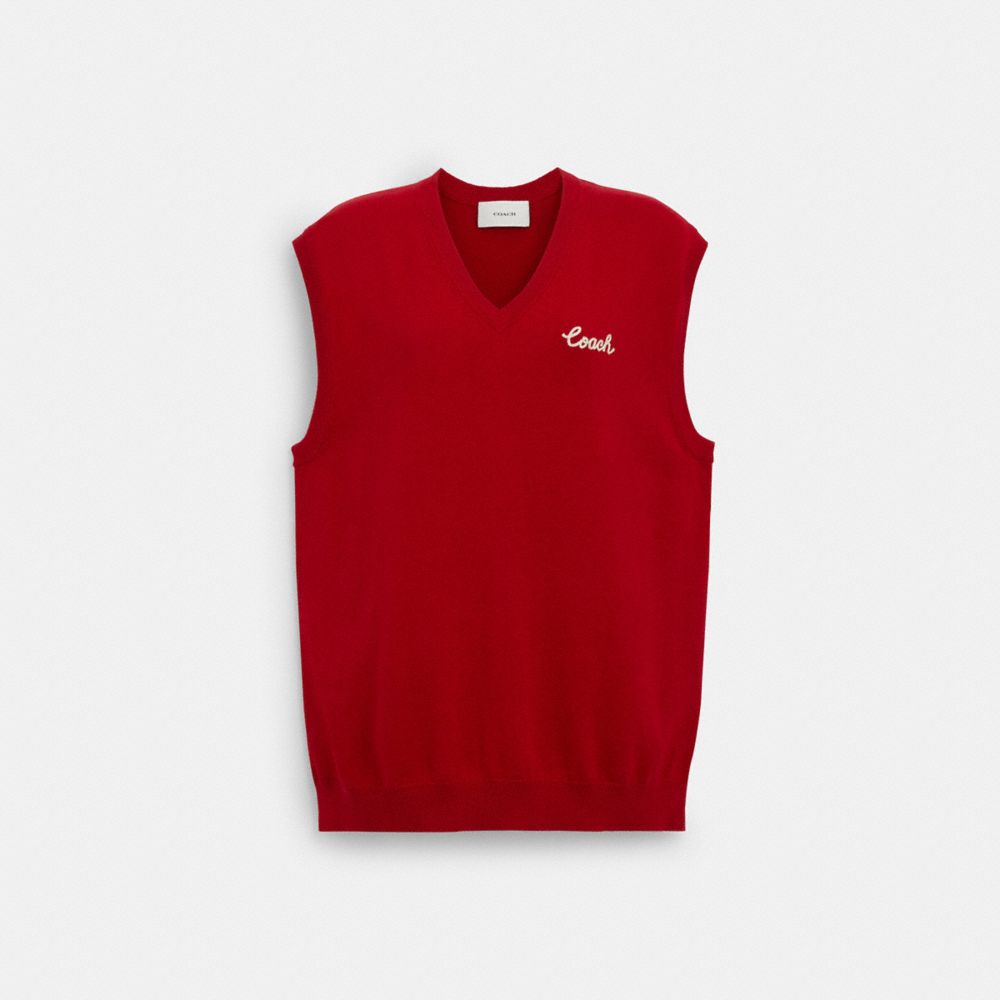 COACH®,SWEATER VEST,Other,Red,Front View