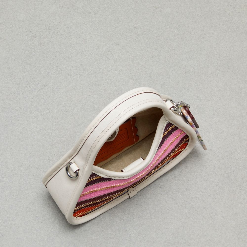 COACH®,Mini Ergo Bag In Upcrafted Zippers,Leather,Hobo,Plastic,Zipper Trim,Tag Embellishment,Compact,Silver Metal,Casual,Multi Color,Inside View,Top View