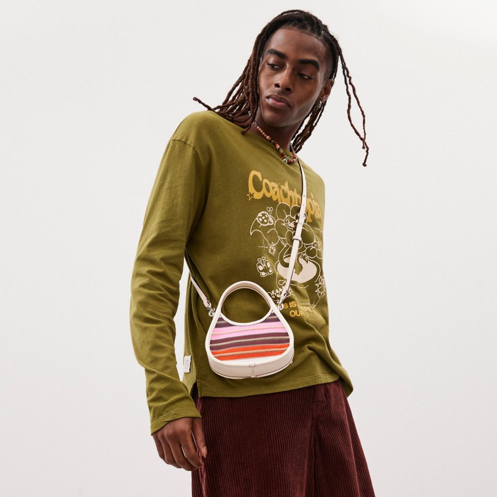 COACH®,Mini Ergo Bag In Upcrafted Zippers,Leather,Hobo,Plastic,Zipper Trim,Tag Embellishment,Compact,Silver Metal,Casual,Multi Color,Detail View