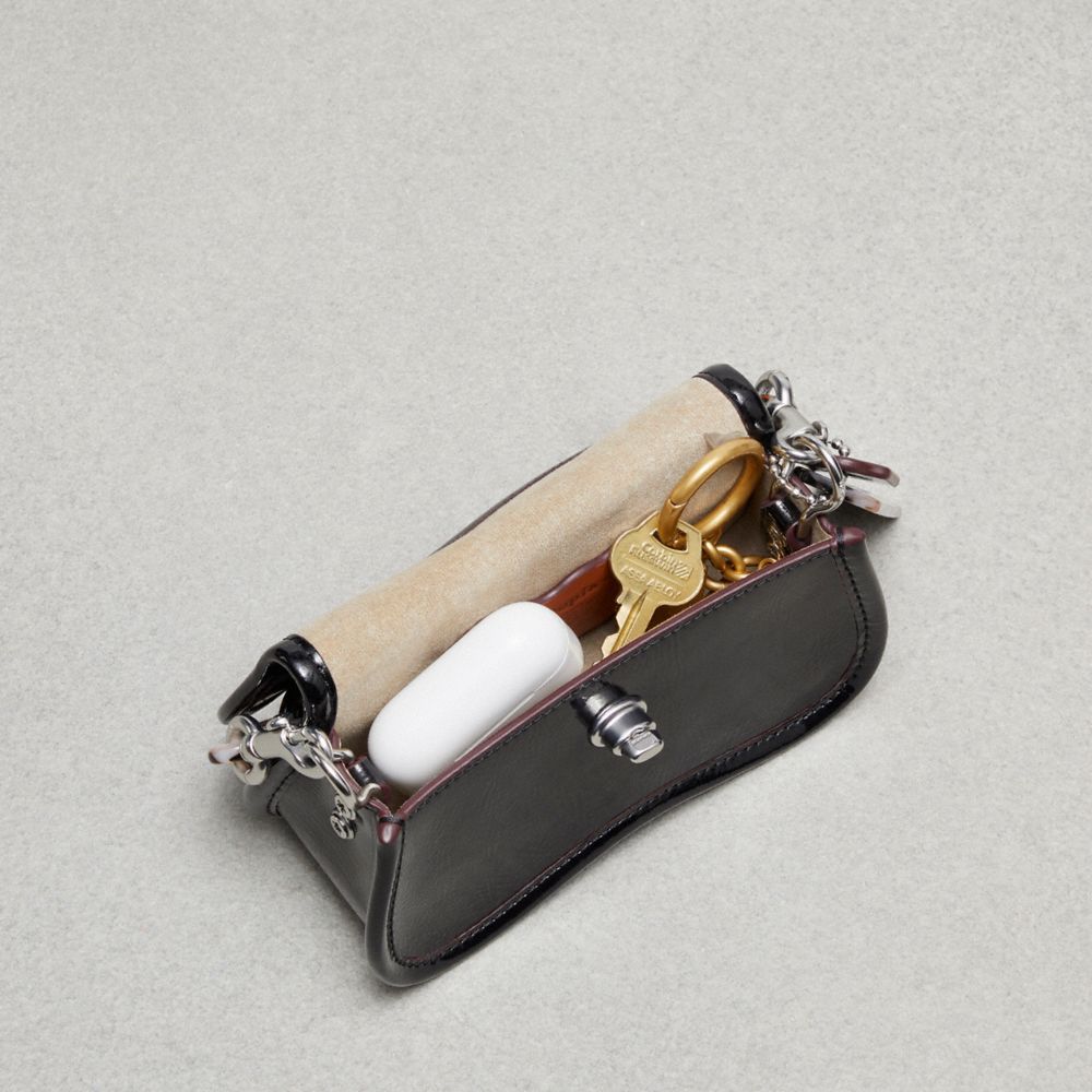 COACH®,Mini Wavy Dinky Bag In Coachtopia Leather,Leather,Acrylic,Crossbody,Plastic,Tag Embellishment,Chain Detail,Silver M...,Cream,Angle View