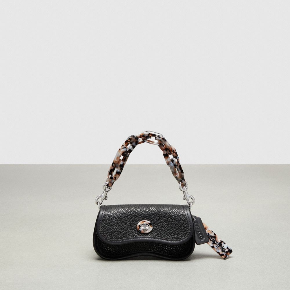 COACH®,Mini Wavy Dinky Bag With Crossbody Strap In Coachtopia Leather,Coachtopia Leather,Mini,Black,Front View