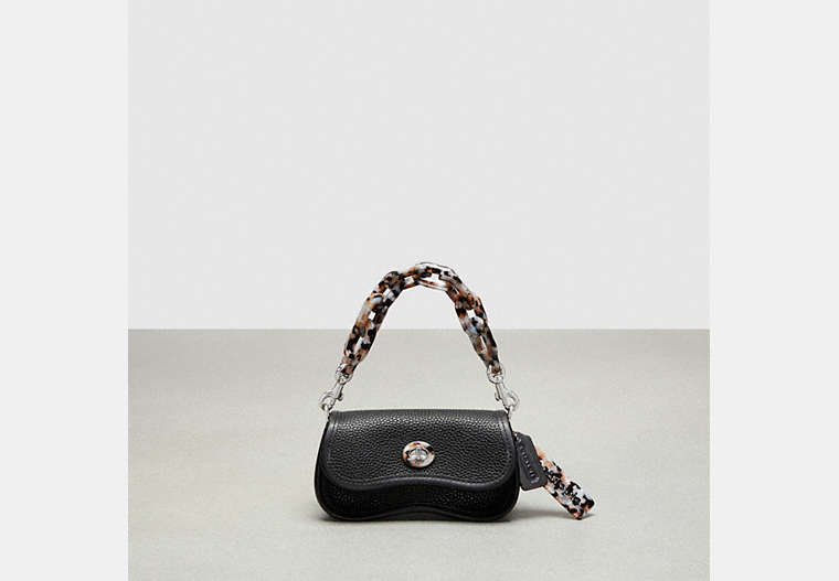 COACH®,Mini Wavy Dinky Bag with Crossbody Strap in Coachtopia Leather,Coachtopia Leather,Mini,Black,Front View